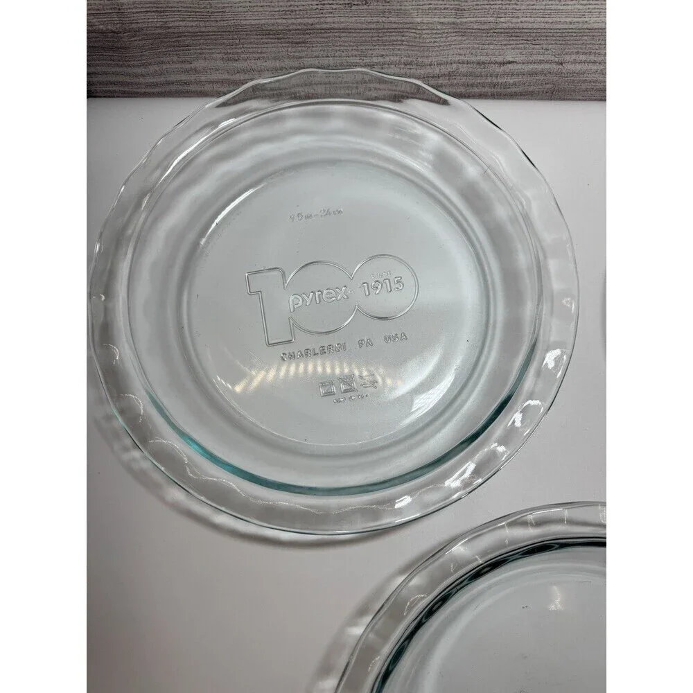 3 Pcs.Vintage Pyrex 209 9.5 In 24 Cm Pie Plate Clear 100th Anniversary USA Made